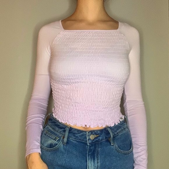 ABERCROMBIE Pastel Purple Shirred Crop Top Lettuce - Picture 2 of 3